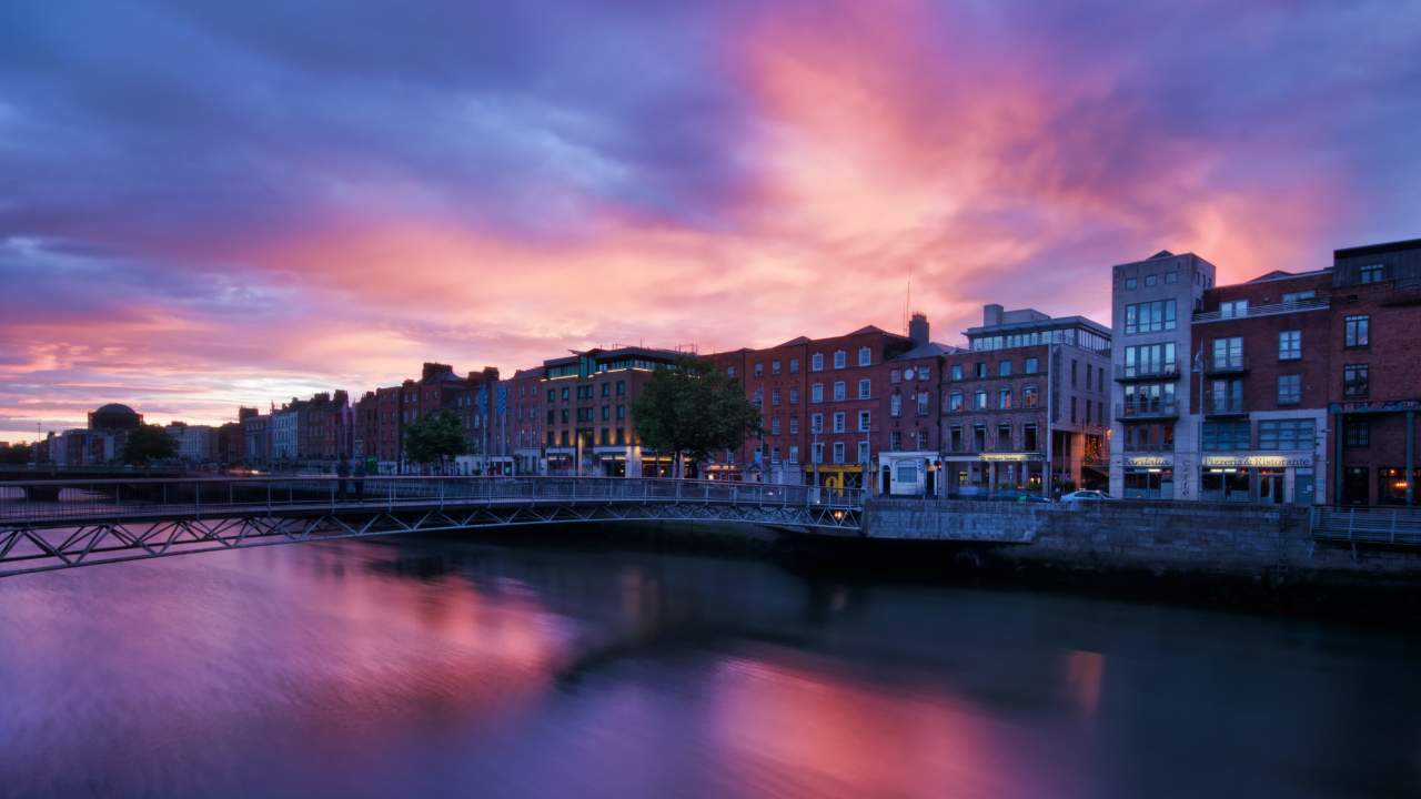 Sunset over Dublin in Ireland